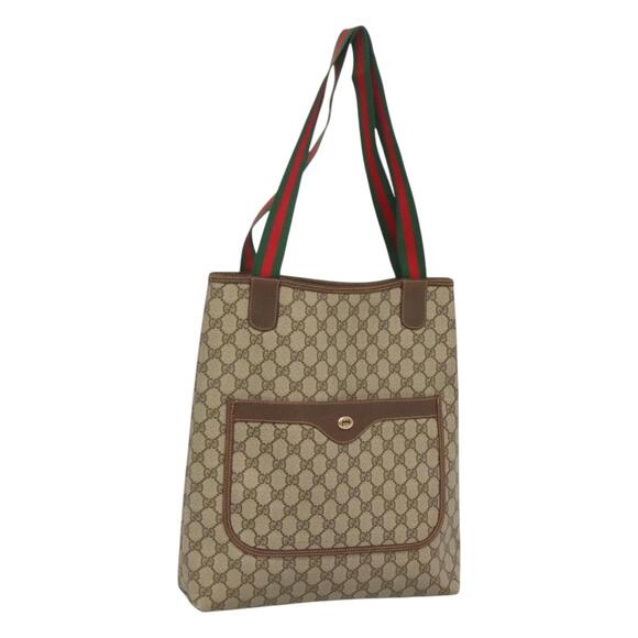 GUCCI GG Supreme Web Sherry Line Tote Bag Pvc Leather Beige 89 02 003 - Picture 1 of 16